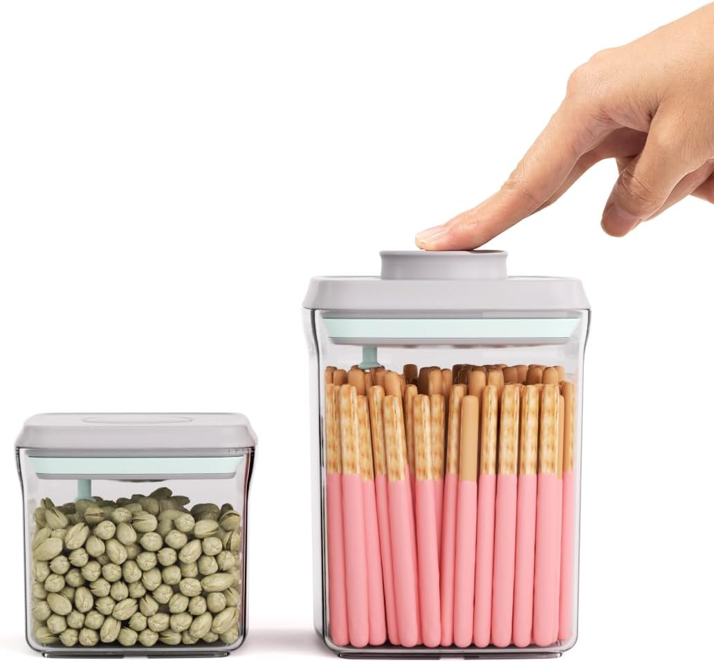 Pop Air Tight Containers Stackable- 2-Pack Cereal Storage Containers with Lids Airtight, Leakproof Pop Up Containers for Organizing, 1.5Qt & 0.5Qt