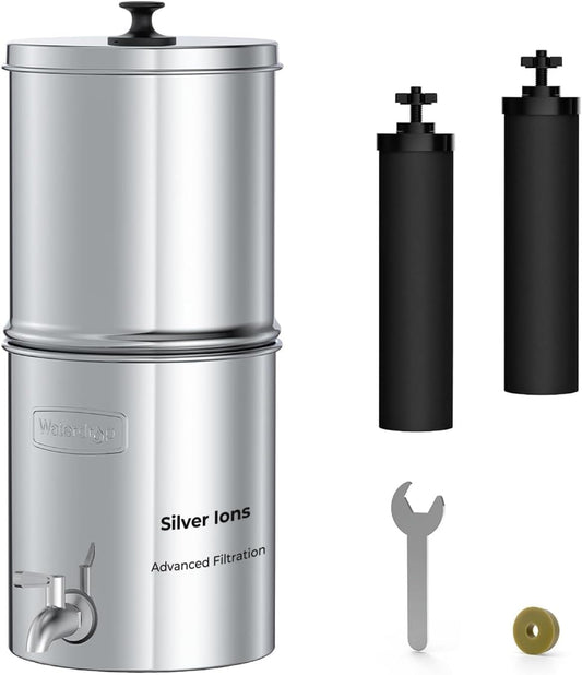 Waterdrop 2.25G Gravity-fed Water Filter System, with Silver Ions Enhanced Filtration with 2 Black Carbon Filters and Metal Spigot