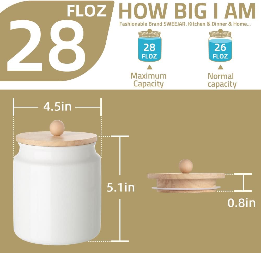 Sweejar Ceramic Kitchen Canisters, 28 FLOZ Porcelain Food Storage Jar with Airtight Seal Wooden Lid, Home Container Serving for Coffee Beans, Tea-leave, Sugar, Salt and More, Tool Bucket (Yellow)