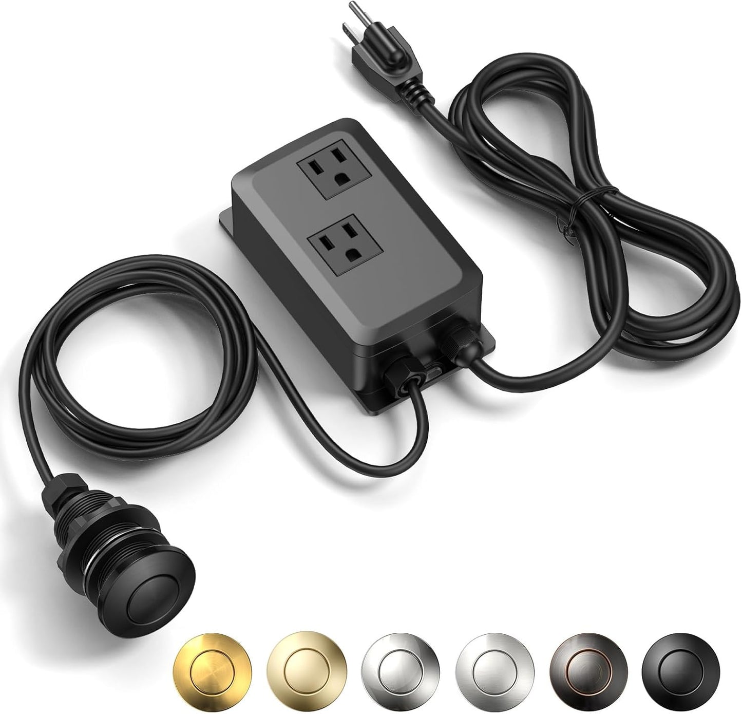 Garbage Disposal Air Switch Kit -Professional- Dual Outlet, Sink Top Waste Disposer On/Off, Garbage Disposal Button, Brass Made Cover, UL Listed