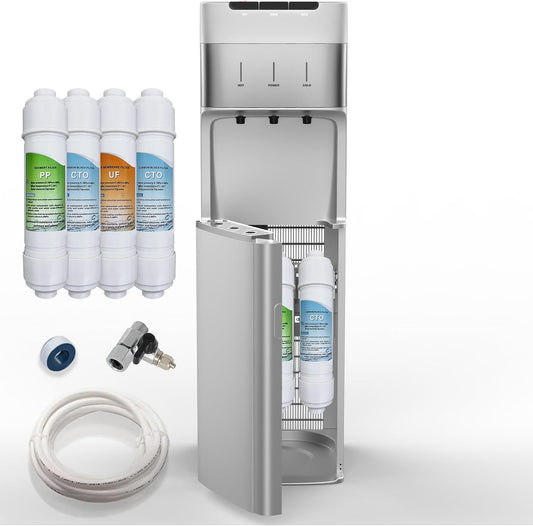 Self Cleaning Bottleless Water Cooler Dispenser with 4 Stage Water Filter 3 Temperature Settings Silver