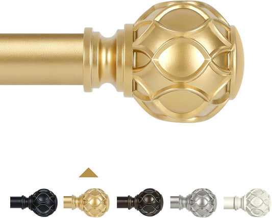 Gold Adjustable Curtain Rods for Windows:36-88 Inch Farmhouse Heavy Duty Curtain Rod for Bedroom Living Room,Boho Decorative Rustic Drapery Rods with Vintage Coastal Texture Finial,Brass Gold