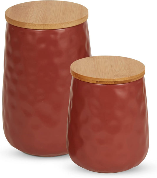 DII Kitchen Accessories Collection, Textured Matte Ceramic Canister Set, Cinnamon, Dimple, 2 Piece