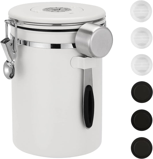 ShanSon Coffee Canister Airtight Coffee Container Stainless Steel Coffee Bean Storage Container with Scoop Coffee Canister for Beans Grounds Sugar Flour Tea Cereal,22OZ, White