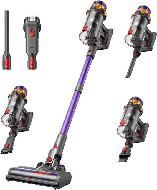 Xlife 550W Cordless Vacuum Cleaner 48KPa Powerful Suction, Long Runtime, Green Light Dust Detection, Adjustable Stick, Tangle-Free Brush for Pet Hair/Carpet/Hardwood Floors-P12