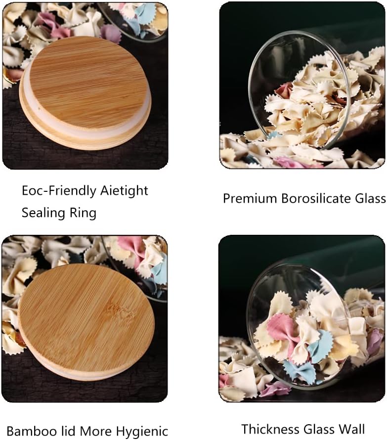 Glass Flour and Sugar Containers, Set of 3 Large Glass Flour Canister with Airtight Lids, Pantry Storage Containers for Suger, Rice, Salt (100 OZ/54 OZ/27 OZ)