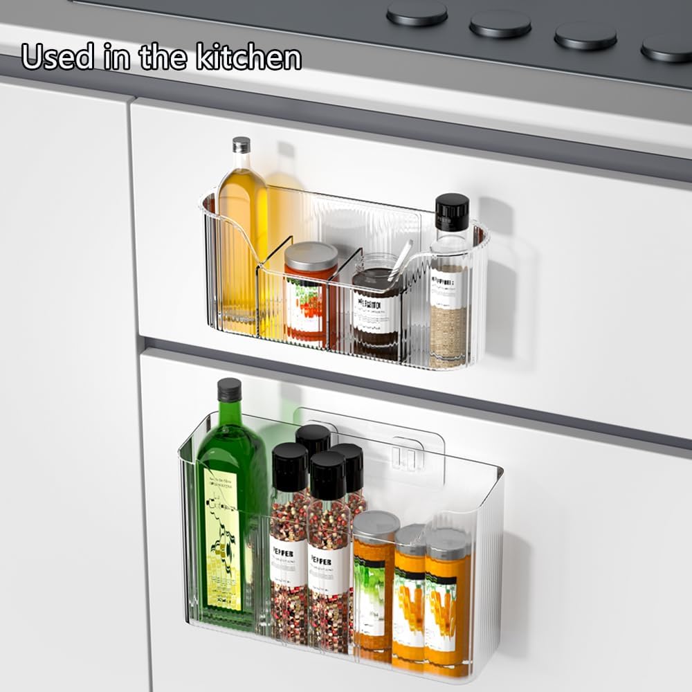 2 Piece Cabinet Door Organizer,Self Adhesive Kitchen Cabinet Organizer,Cabinet Door Storage Box for Bathroom/Kitchen/Living room,Storage shelf rv must haves. (Large+Small)