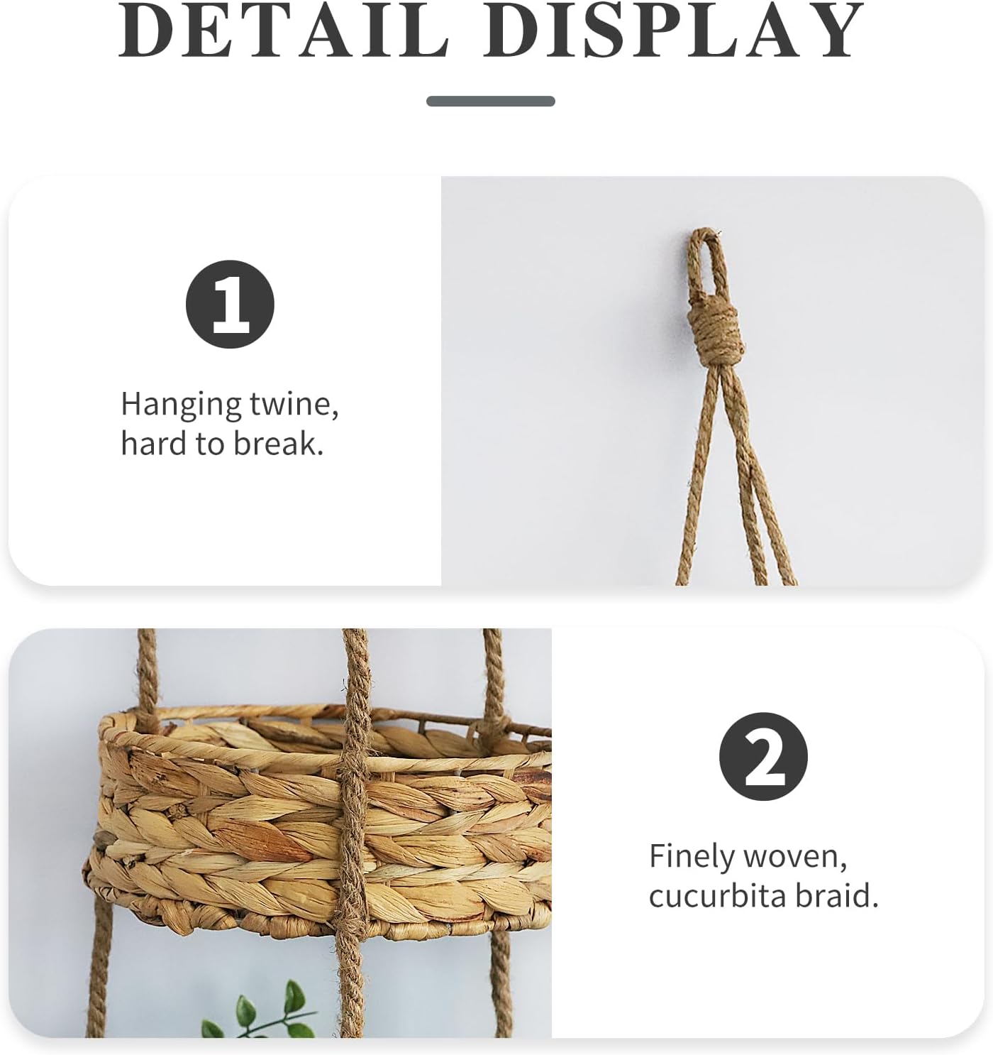 KINGWILLOW 3 Tier Hanging Fruit Basket, Handmade Natural Water Hyacinth Wall Vegetable Storage Baskets, Space Saver for Kitchen Organizing Plant Holder