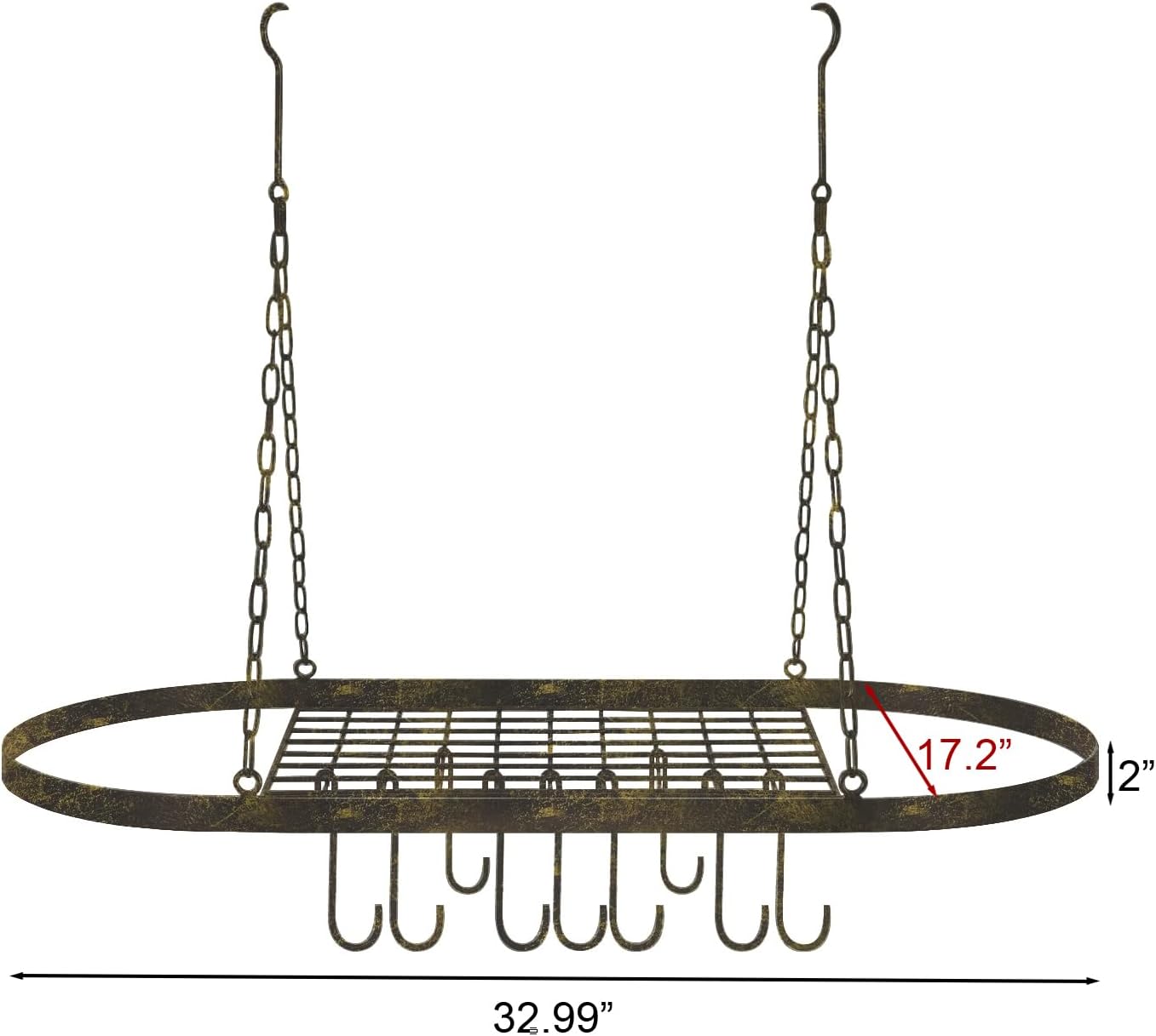 Sorbus® Pot and Pan Rack for Ceiling with Hooks — Decorative Oval Mounted Storage Rack — Multi-Purpose Organizer for Home, Restaurant, Kitchen Cookware, Utensils, Books, Household (Rustic)