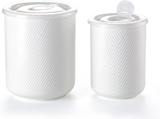 Food Storage Containers with Airtight Lids: Ceramic Canister Sets for Kitchen Countertop - Porcelain Jar for Coffee Tea Flour Sugar Rice Cookies Candy - White (23+42 oz)