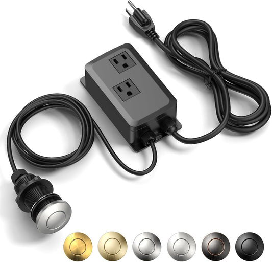 Garbage Disposal Air Switch Kit -Professional- Dual Outlet, Sink Top Waste Disposer On/Off, Garbage Disposal Button, UL Listed