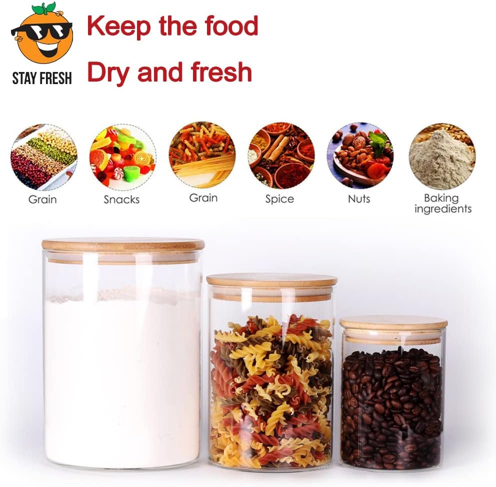 Glass Flour and Sugar Containers, Set of 3 Large Glass Flour Canister with Airtight Lids, Pantry Storage Containers for Suger, Rice, Salt (100 OZ/54 OZ/27 OZ)