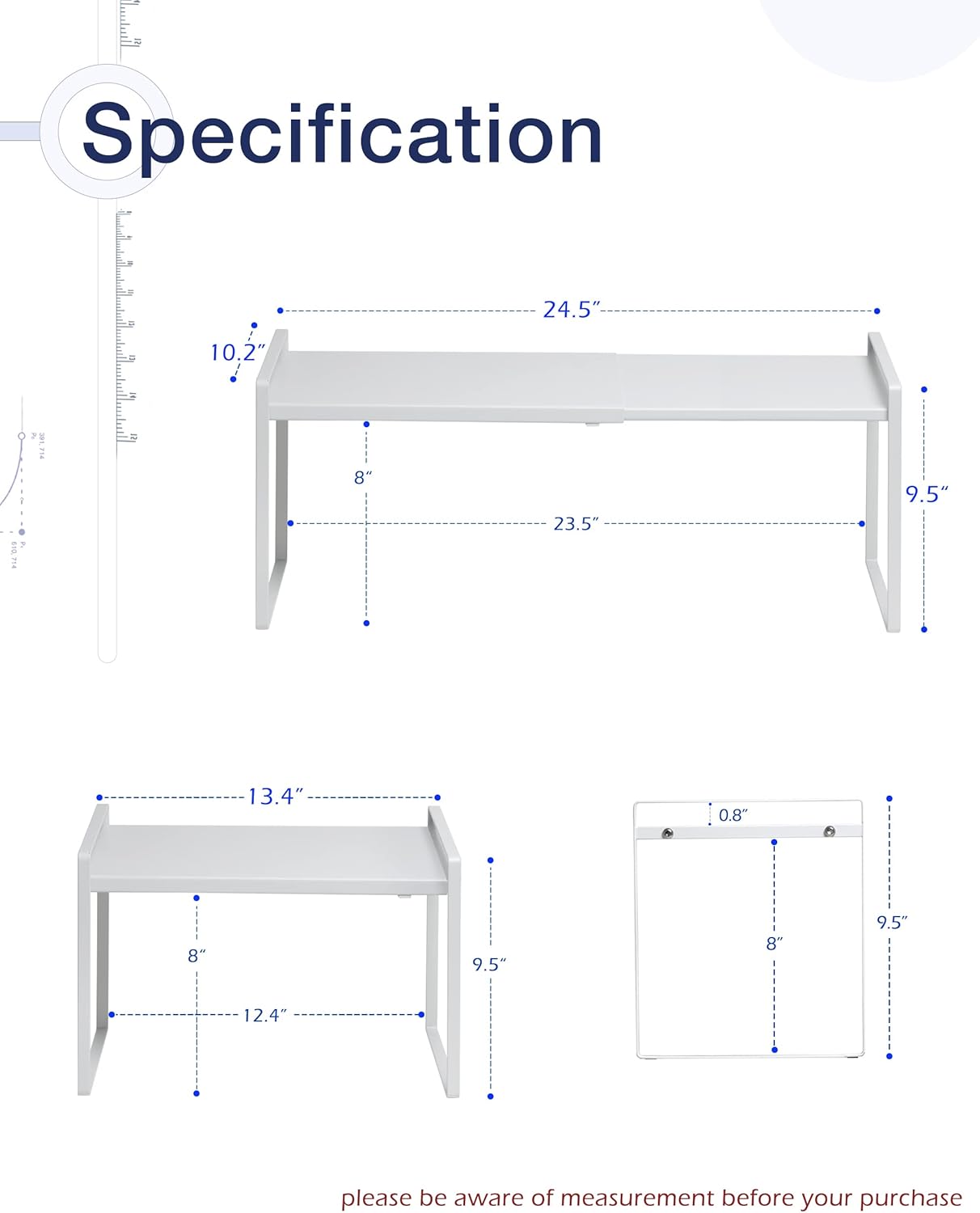 Nxconsu Expandable Cabinet Shelf Organizer Riser for Kitchen Pantry Cupboard Under Sink Countertop Home Storage Organization Rack Space Saver Freestanding Heavy Duty Nonslip Stackable White Large
