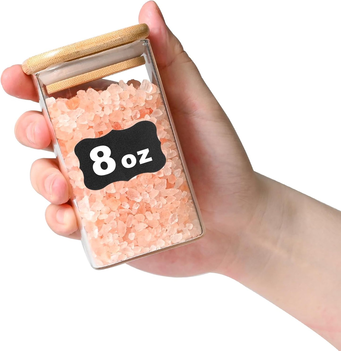 Glass Food Storage Jars Square 8oz, 12 Pack Glass Jars With Bamboo Lids, Kitchen Storage Containers For Spice, Candy, Cookie, Storage For Pantry Organizers