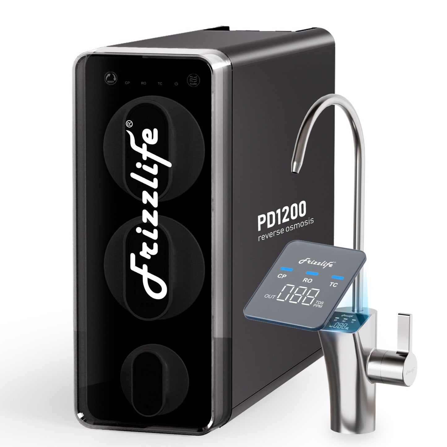 Frizzlife 1200GPD Reverse Osmosis Water Filter, 11-Stage Tankless Reverse Osmosis System, Under Sink RO Water Filtration System, 3:1 Pure to Drain, Smart Faucet, Reduce PFAS TDS, BPA Free, PD1200