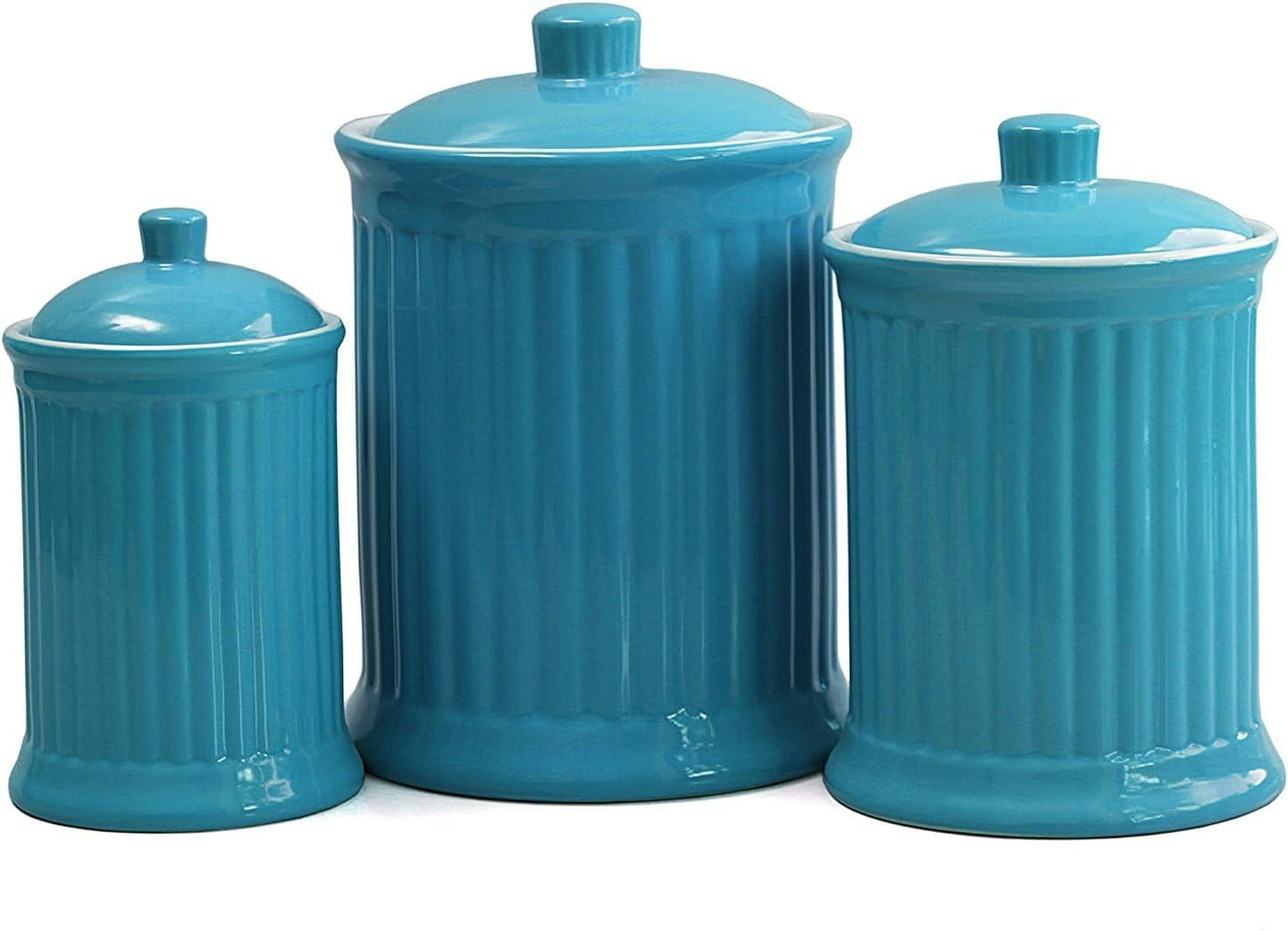 Omniware Simsbury 3-Piece Canister Set - Ceramic Storage Jars with Airtight Lids, Lead-Free Glaze, Dishwasher Safe - Vintage-Inspired Kitchen Containers for Flour, Sugar, Coffee (Turquoise)