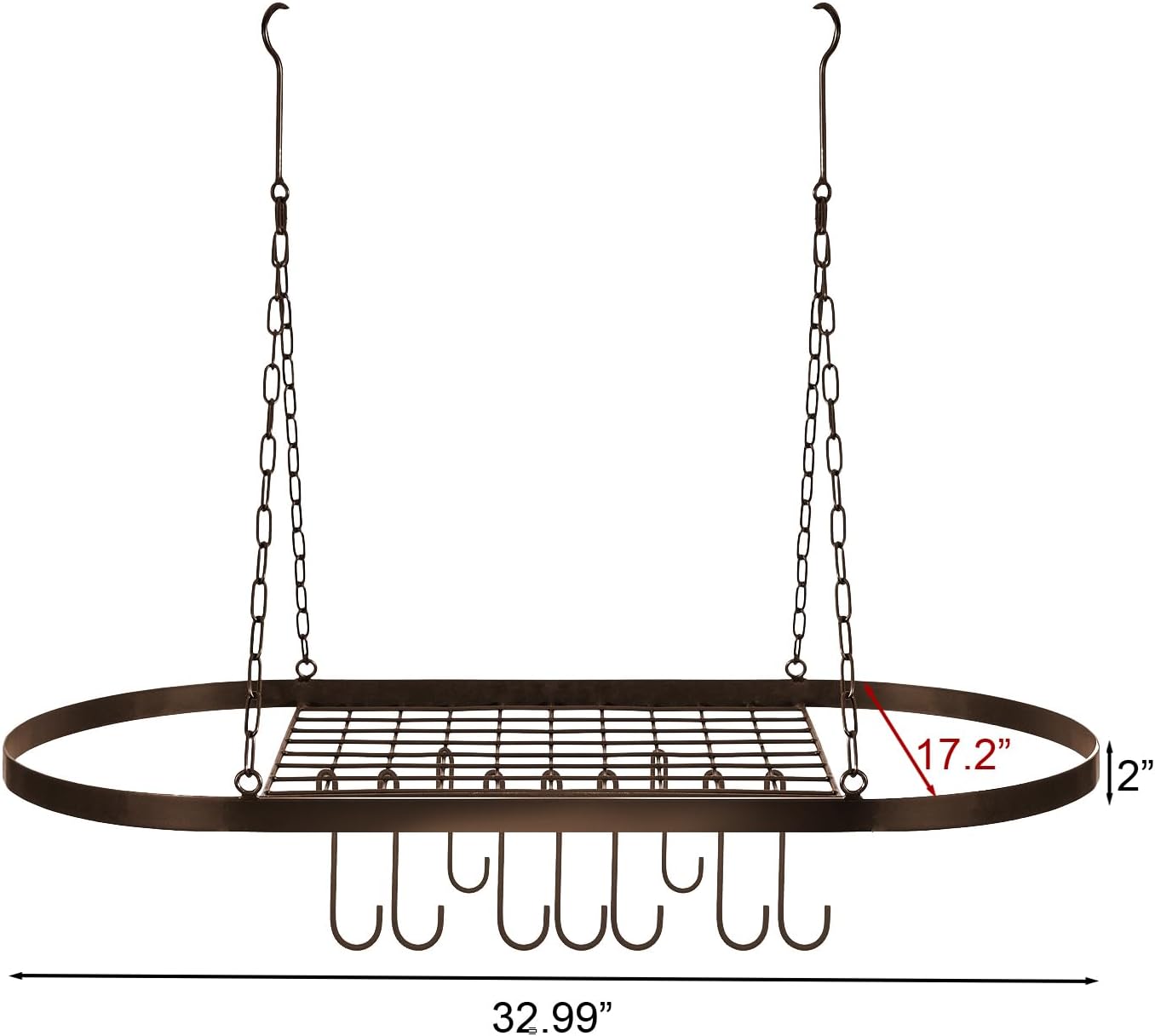 Sorbus Pot and Pan Rack for Ceiling 31" with 10 S Hooks — Decorative Oval Mounted Storage Rack — Multi-Purpose Organizer Great for Home, Restaurant, Kitchen Cookware, Utensils, Books, (Bronze)