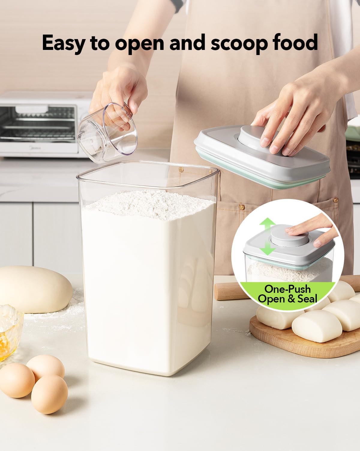 Ankou Airtight Pop Food Storage Container with Lid & 130ml Scoop, 4L/4.2qt BPA-Free Cereal, Rice, Flour, Pasta & Snack Container, Stackable & Durable,Kitchen Pantry Organizer