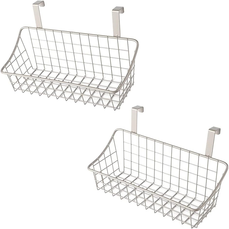 LeleCAT Basket with hook Grid Storage Basket,Hang it behind a door or on a railing,Over the Cabinet Door,Champagne Gray,2 Pack
