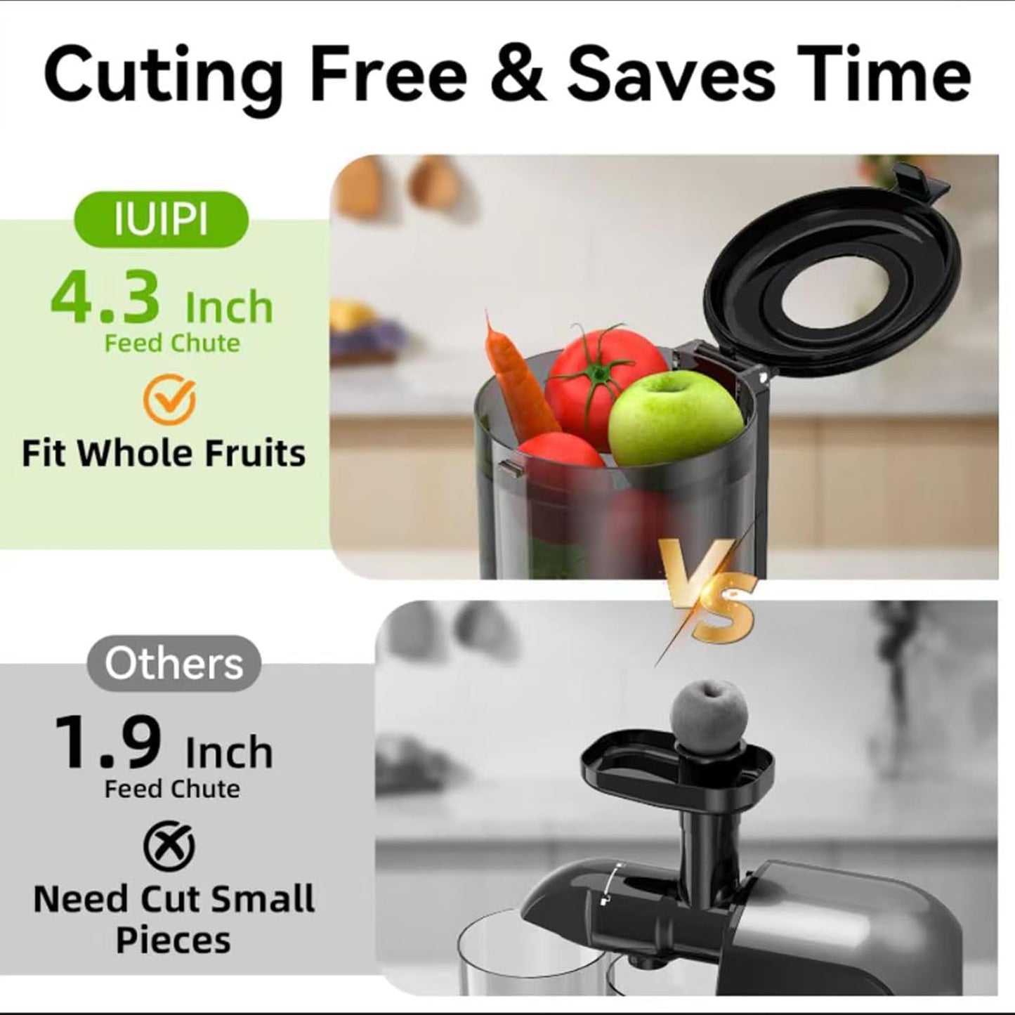 Cold Press Juicer, Slow Masticating Juicer Machines for Whole Vegetable and Fruit, 4.3" Feed Chute, BPA Free, Quiet Easy Clean Juicer to Unlock Fresh & Nutritious Juices (Black)
