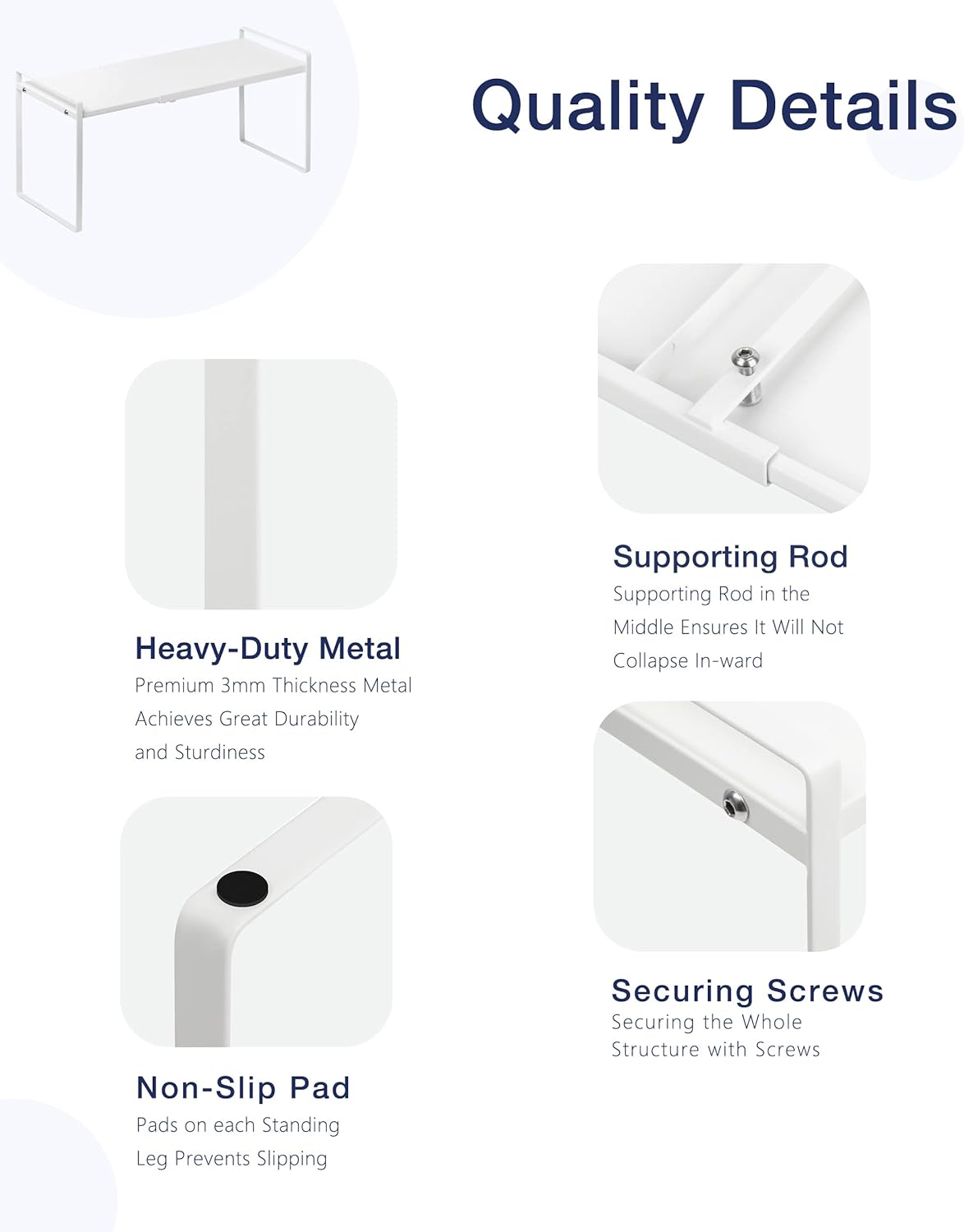 Nxconsu Expandable Cabinet Shelf Organizer Riser for Kitchen Pantry Cupboard Under Sink Countertop Home Storage Organization Rack Space Saver Freestanding Heavy Duty Nonslip Stackable White