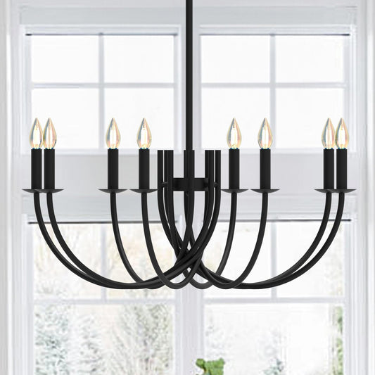 Large Black Chandeliers Light Fixture, Modern Candle Pendant Lighting, Round LED Hanging Lamp Ceiling for Bedroom Living Room Dining Room Kitchen Island Farmhouse (Black-C 8Lights)