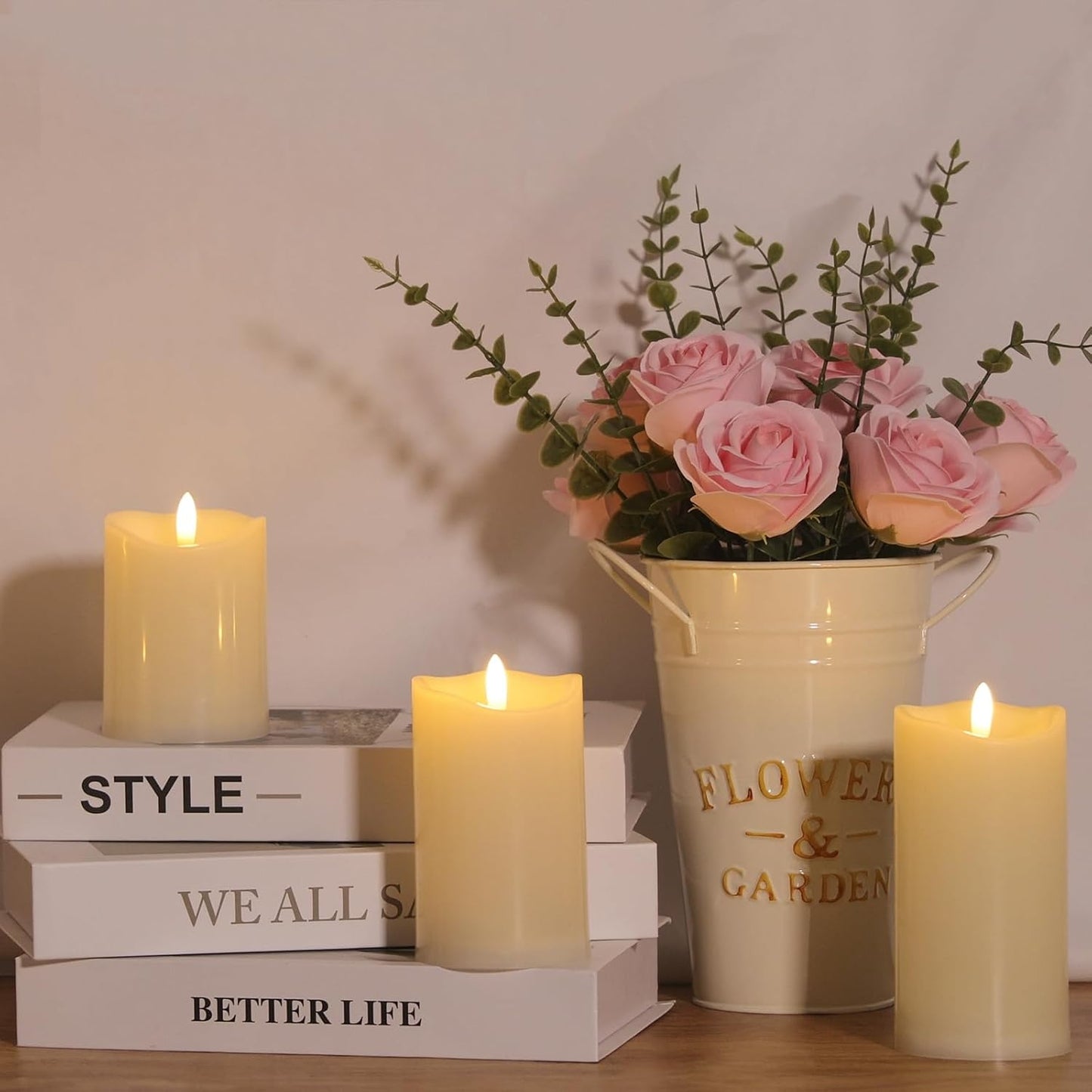 NURADA Outdoor Flameless Candles with Remote Timer - Waterproof Realistic Flickering LED Pillar Electric Battery Operated Fake Candle for Holiday Home Wedding Fireplace Decor - 3 Pack Ivory