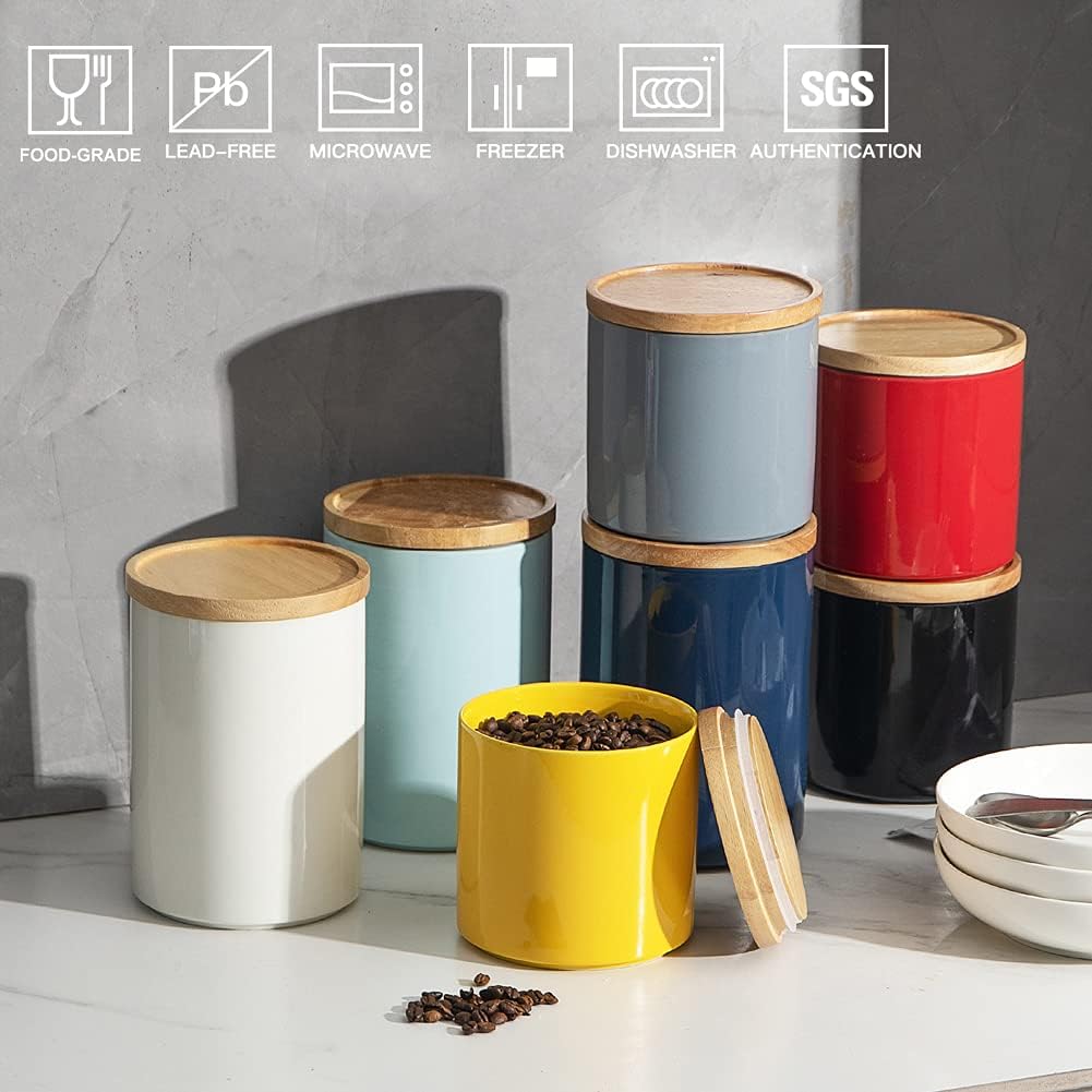 Sweejar Kitchen Canisters Ceramic Food Storage Jar, Stackable Containers with Airtight Seal Wooden Lid for Serving Coffee Bean, Flour, Tea, Cookies and More - 58 Fl Oz(Navy)