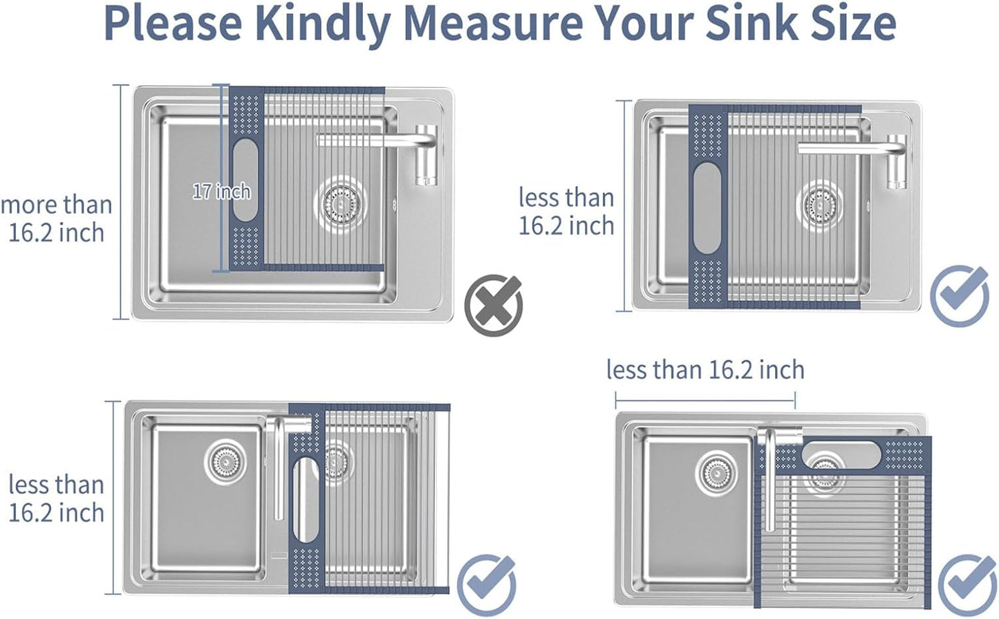 LEMIKKLE Roll Up Dish Drying Rack 17.5" x 15.2" Over The Sink Dish Drying Rack, Multi-Purpose Kitchen Rolling Dish Drainer Foldable SUS 304 Stainless Steel Dish Drying Rack
