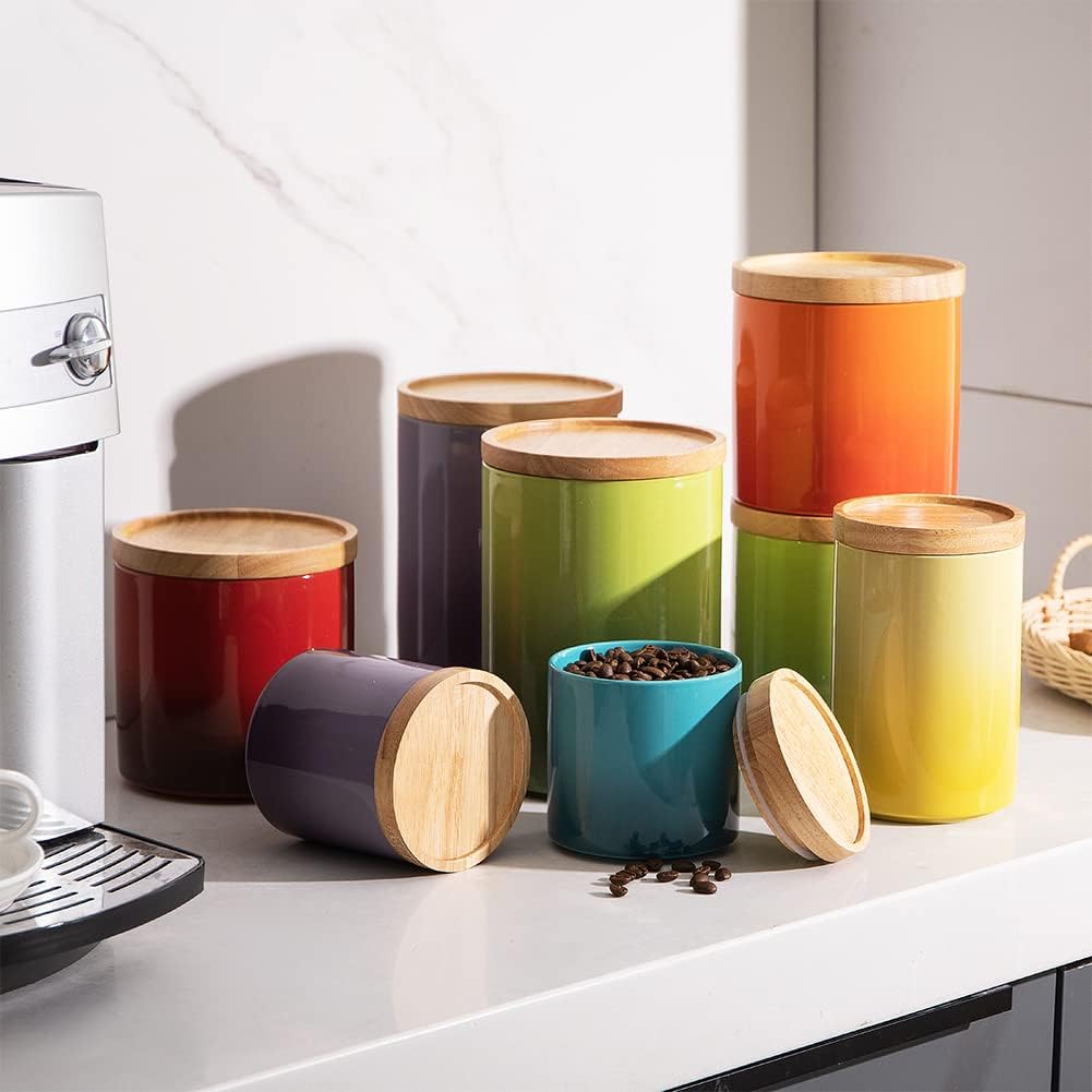 Sweejar Ceramic Food Storage Jar, Stackable Kitchen Canisters, Containers with Airtight Seal Wooden Lid for Serving Ground Coffee, Tea, Sugar, Salt and More - 28 Fl Oz (Gradient Purple)