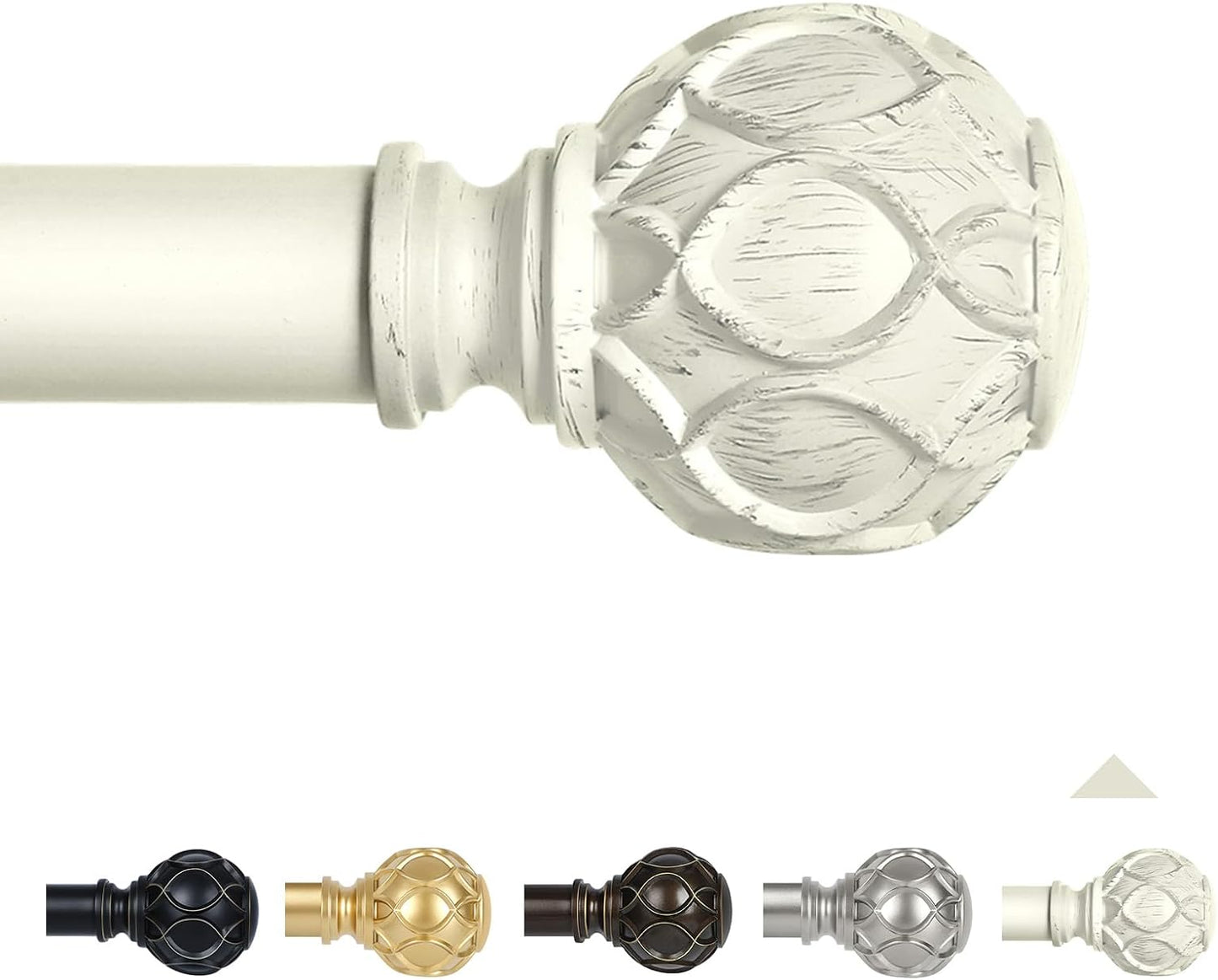 White Farmhouse Curtain Rods for Windows:36-88" Heavy Duty Adjustable Curtain Rod for Bedroom Living Room,Boho Decorative Rustic Drapery Rods with Vintage Coastal Texture Finials,Antique White