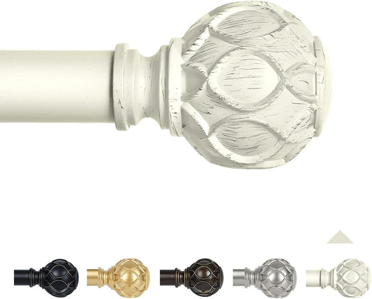 White Farmhouse Curtain Rods for Windows:72-144" Heavy Duty Adjustable Curtain Rod for Bedroom Living Room,Boho Decorative Rustic Drapery Rods with Vintage Coastal Texture Finial,Antique White