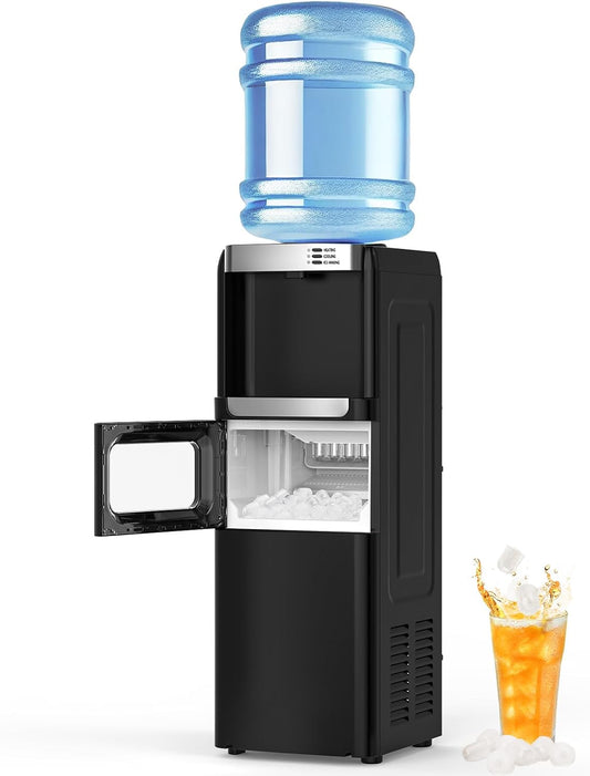 Water Dispenser with Ice Maker Function, Top Loading Hot and Cold Water Cooler for 5 Gallon Bottle - Includes Child Safety Lock - Water Machine for Home, Office, Garage - Black