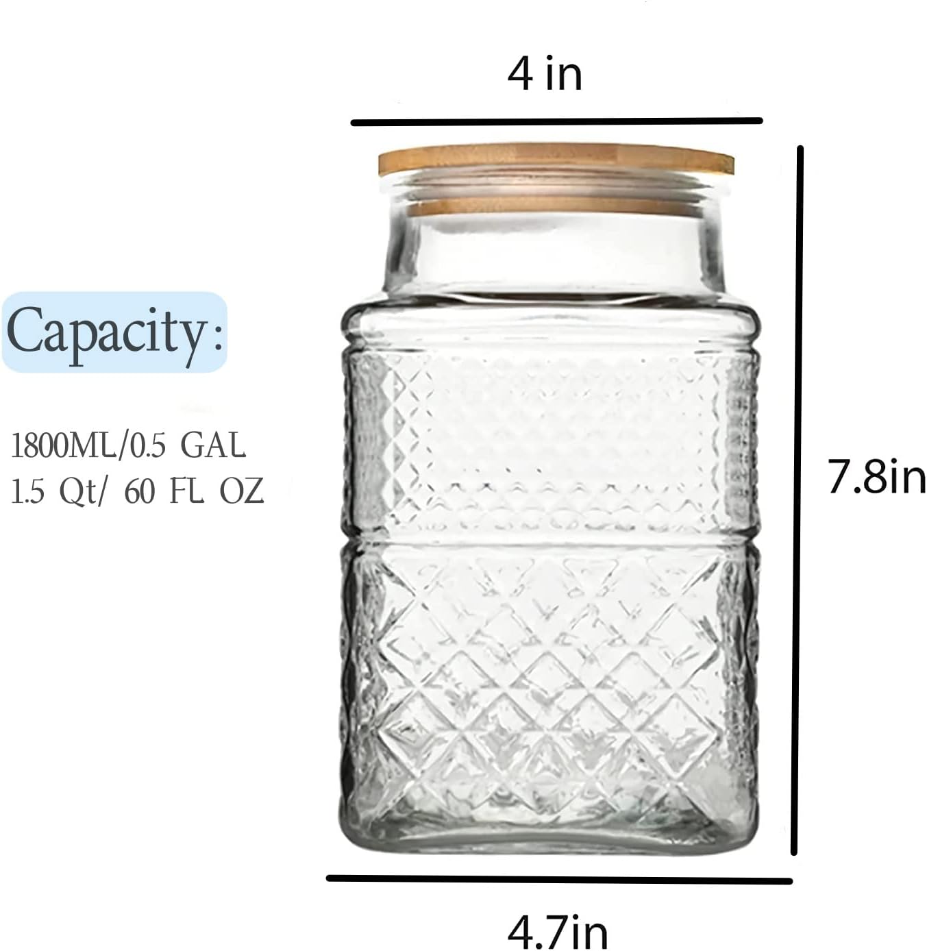 Large Glass Storage Jar, 2 Pack 60 FL OZ Glass Food Storage Containers with Bamboo Lid, Kitchen Containers Cereal Canisters Decorative Jar for Candy Snack Cookies Coffee Tea Nuts Airtight Glass Jars