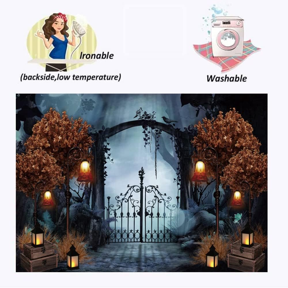 Durable Fabric Halloween Backdrop 7x5ft Horror Cemetery Iron Gate Scary Halloween Photo Background for Photography Halloween Party Decorations Banner Photo Studio Decoration Supplies