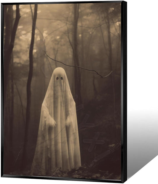 Ghost Forest Spooky Print Poster The Gothic Room Decor Creepy Picture Posters Dark Academia Aesthetic Family Prints Canvas Wall Art Home Apartment Decorations 16X24inch Aluminum Framed
