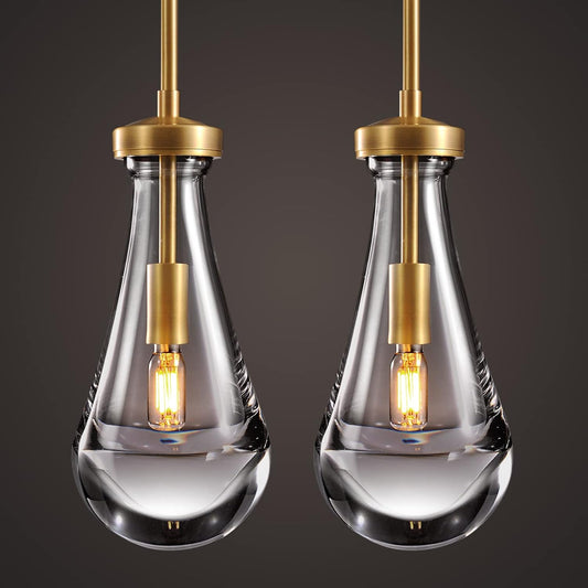 Raindrop Pendant Lights 2 Pack, Pendant Lights for Kitchen Island, Brass Rod Dining Room Light Fixture, Raindrop Chandelier, Pendant Lights for Living Room Hallway, Including Bulb