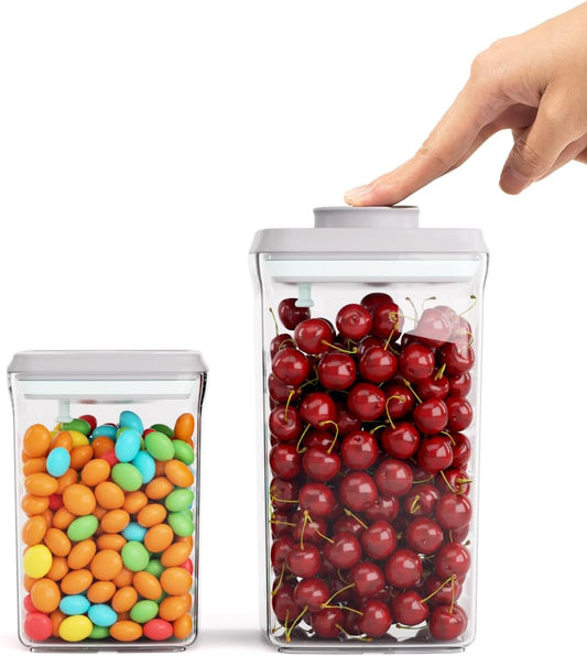 Airtight Pop Food Containers, 2-Piece Leakproof Cereal Containers Pantry Storage Containers with Lids - (2.0 Qt & 0.9 Qt)