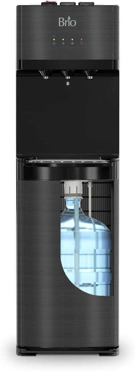 Brio Self Cleaning Bottom Loading Water Cooler Water Dispenser – Black Stainless Steel - 3 Temperature Settings - Hot, Room & Cold Water