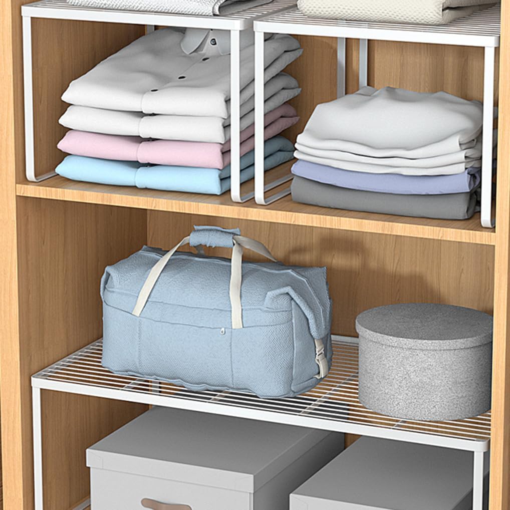 Kitchen Cabinet Storage Shelf Stackable Wire Spice Rack Organizer Heavy Duty Space Saver for Bathroom Bedroom Closet Laundry Room Office Countertop - White, Pack 1