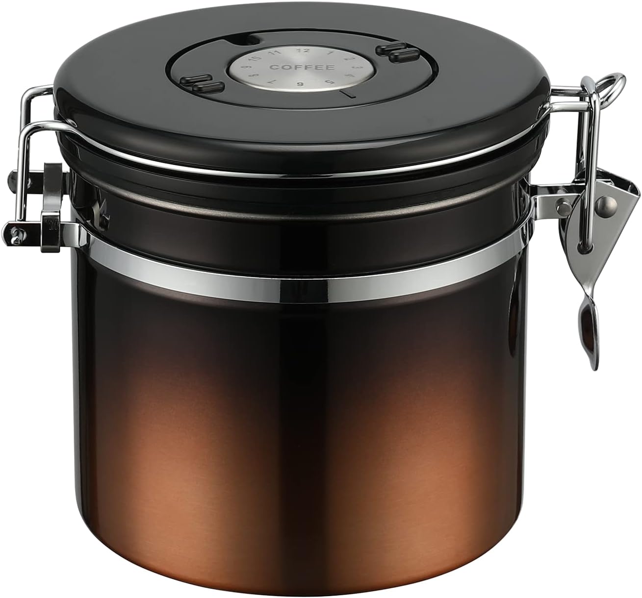 malmo Coffee Canister, Airtight Coffee Container with Date Tracker Lid, Stainless Steel Canister for Kitchen Food Storage (Black-Copper, 12oz)