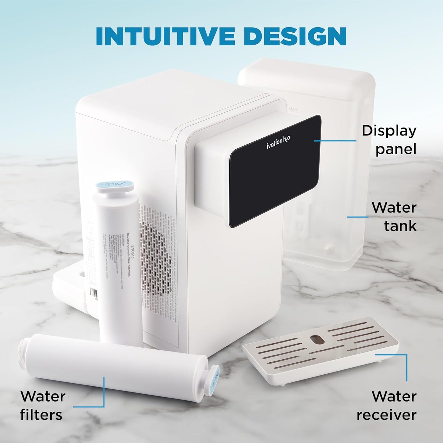 Ivation H2O Hot & Cold Countertop, Reverse Osmosis Water Filter, TDS Filter System, 4 Stage RO Water Filtration, 6 Temperature Presets, 3:1 Pure to Drain, Portable Plug-and-Play - White