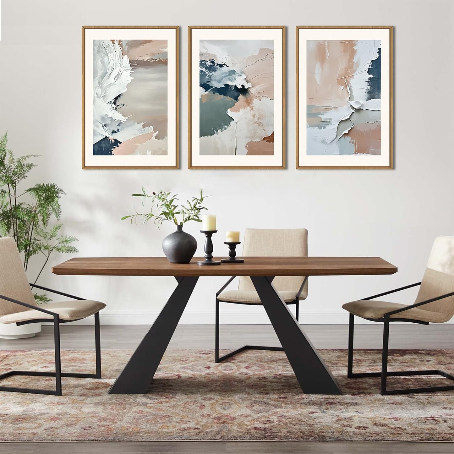 HPNIUB Large Modern Abstract Framed Canvas Wall Art Set, Minimalist Splash ink Blue Pink Pastel Watercolor Wall Decor,Illustration Neutral Art Painting for Living Room,Bedroom,Dining Room,Office -16"x24"x3