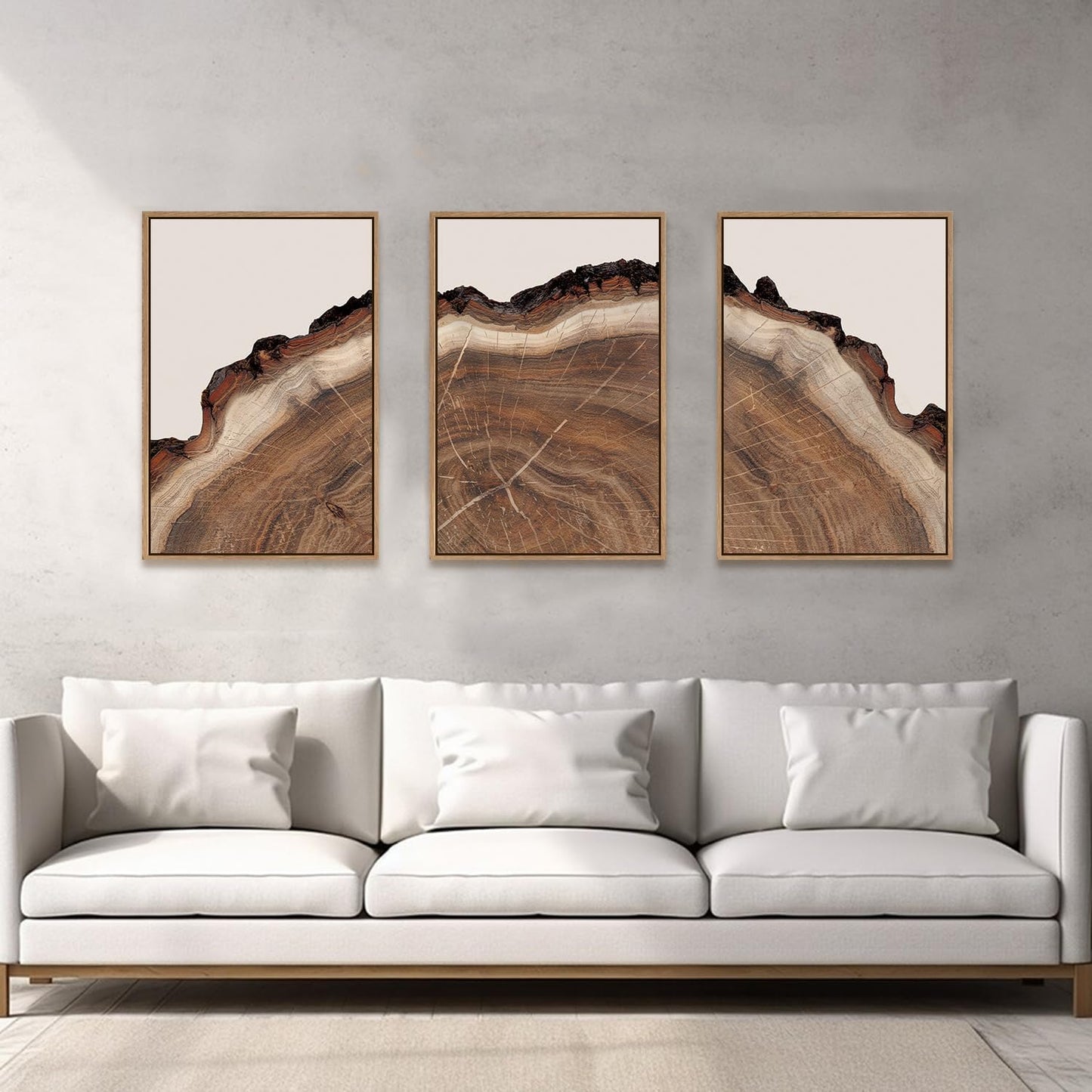 HPINUB Framed Tree Rings Wood Wall Art Set, Modern Beige Wood Stump Wall Decor, Abstract Black and Gray Tree Spiral Wall Painting, Nature-Inspired Art Print for Living Room, Bedroom, Office-24"x36"x3