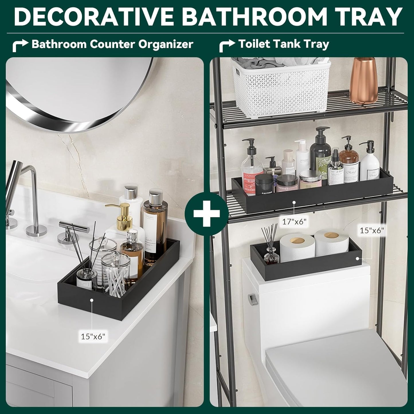 Bamboo Drawer Organizer, Cutlery Silverware Organizer for Kitchen Drawer, Stackable Utensil Organizer, 2 Pcs Flatware Organizer, Wooden Storage Box Tray (Black, 9 X 6 X 2 Inch)