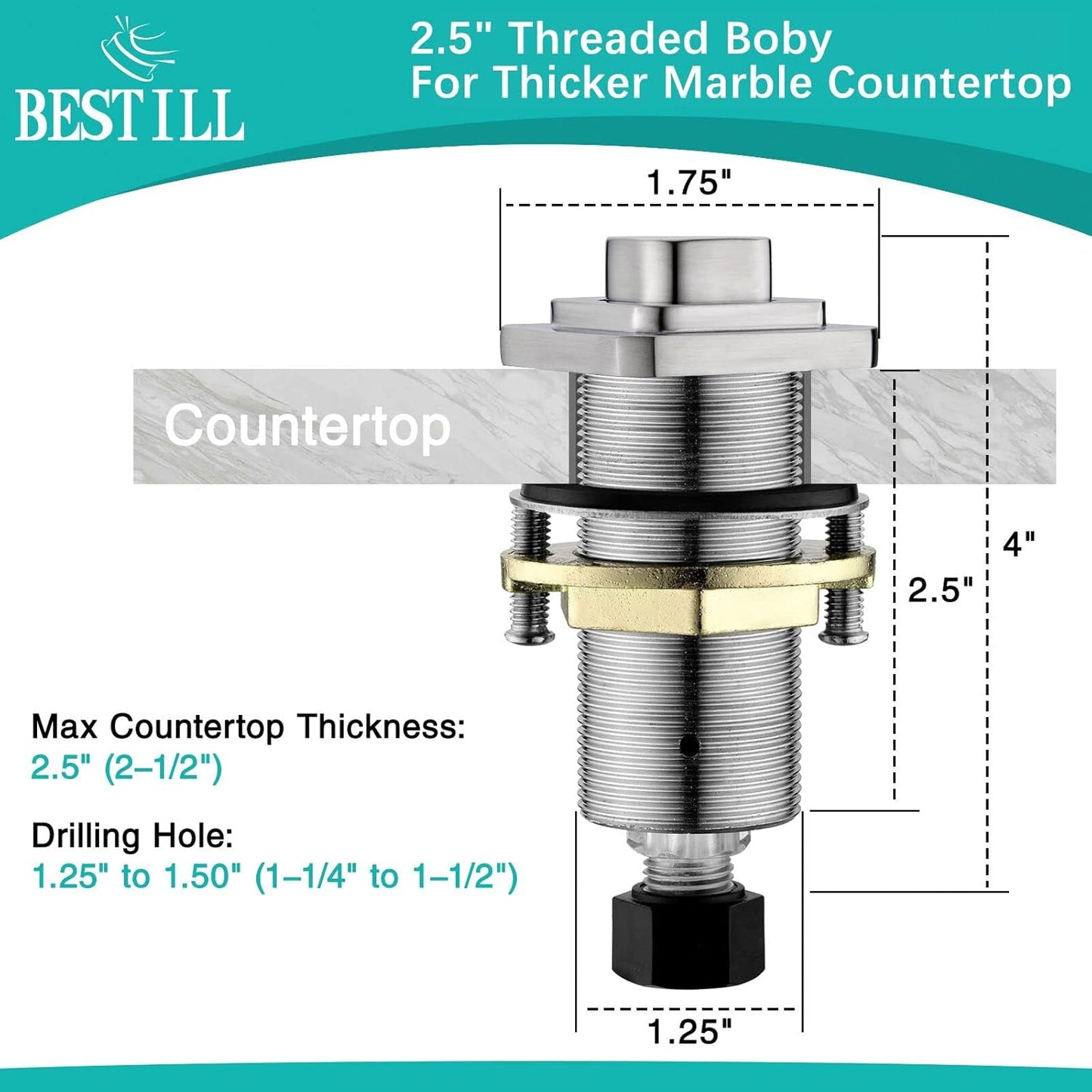 BESTILL Garbage Disposal Air Switch Kit, Square Raised Push Button Ideal for Long Nails, Cordless Sink Top Brass Switch for Food Waste Disposer, Brushed Nickel, Compatible with all Garbage Disposals
