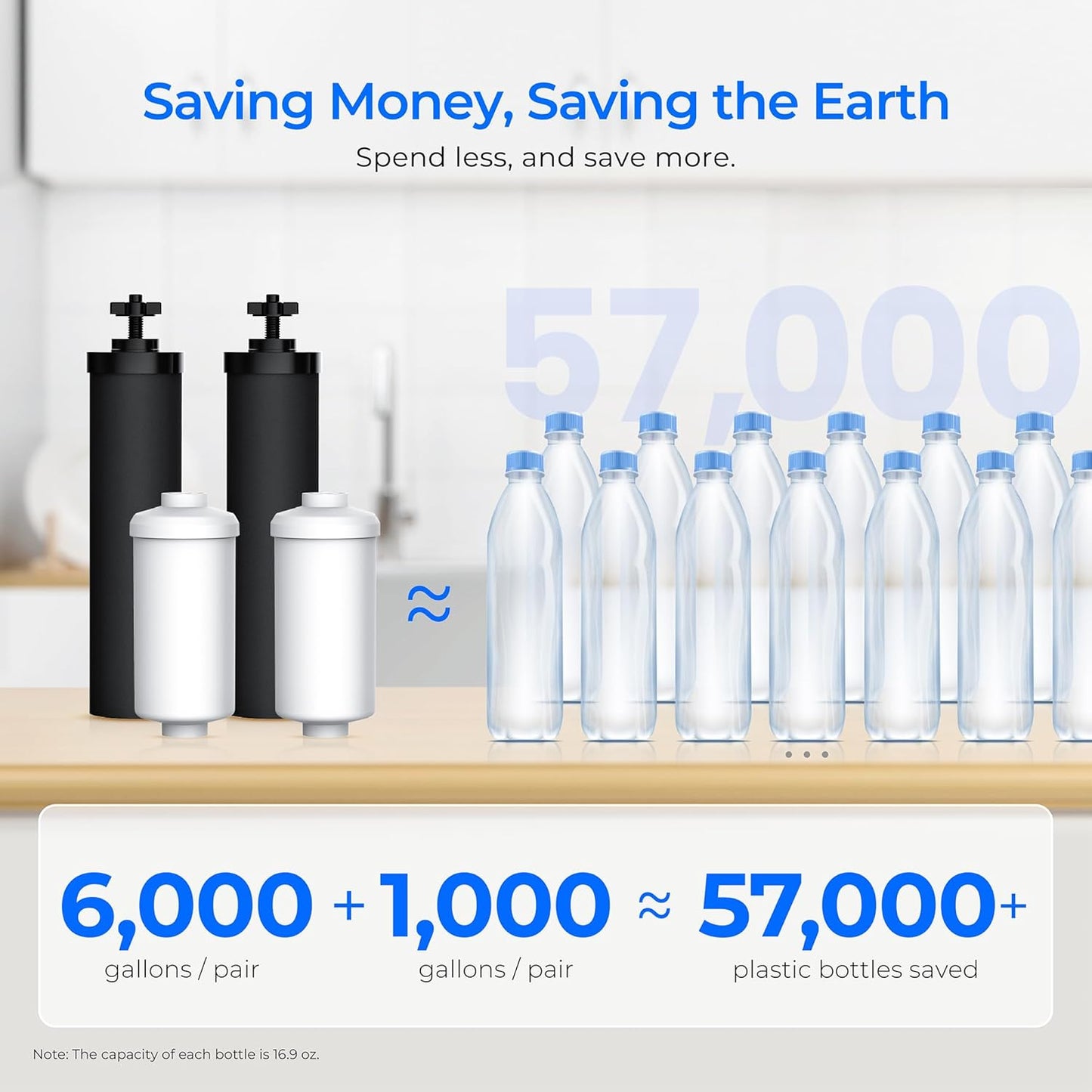 Waterdrop Upgrade Gravity-fed Water Filter System, with Silver Ions Enhanced Filtration, Reduces Fluoride and up to 99% of Chlorine, with 4 Filters and Metal Spigot, 2.25G