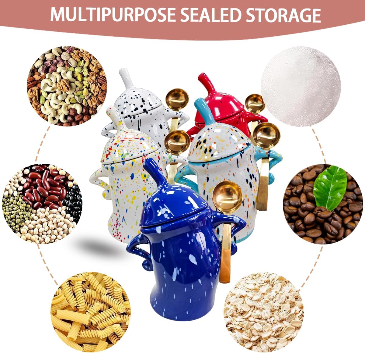 Ceramic Kitchen Canister with Silicone Seal Lid,Modern Elegant Design Airtight Lid Storage Food Jar Canister for Kitchen Sugar Coffee Tea Spice or More (Red)