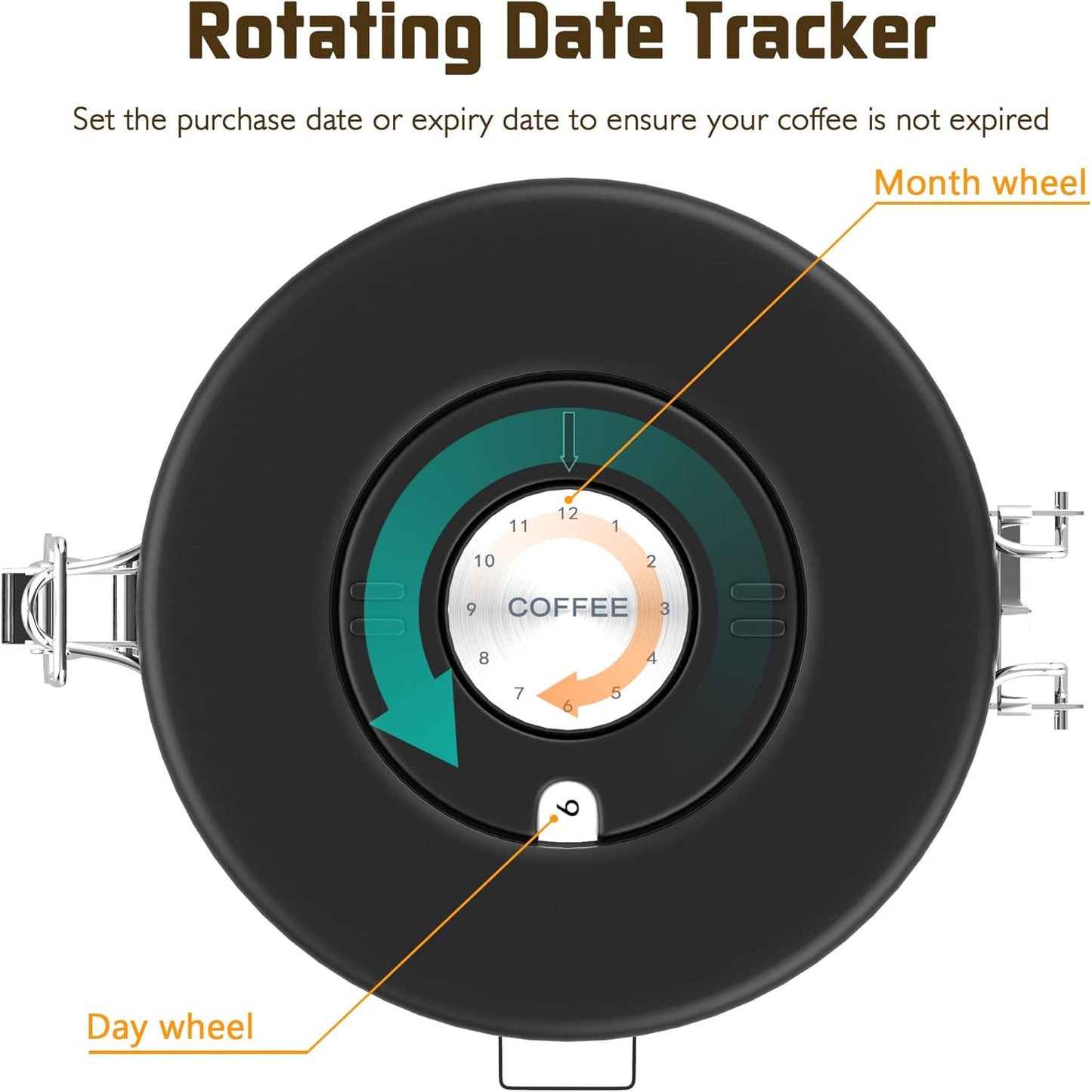 Coffee Canister with Scoop,Date Tracker 304 Stainless Steel Airtight Container One-Way CO2 Valve for Coffee Beans,Tea,Sugar,Kitchen Storage (Black, 22oz)