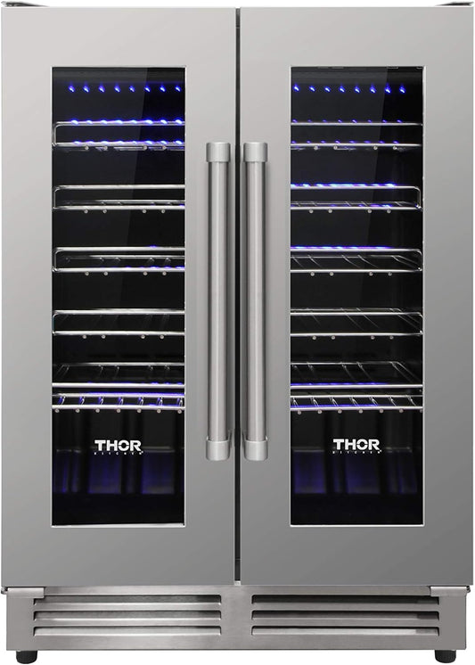 THOR Kitchen Freestanding/Under-Counter 24-Inch Dual Zone Wine Cooler in Stainless Steel - Model TWC2402